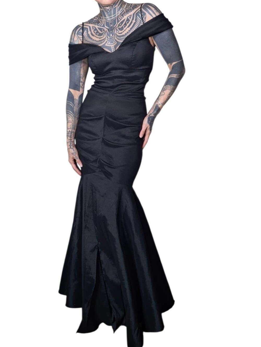 Xscape Off The Shoulder Ruched Taffeta Gown 6 Black Mermaid Maxi Evening Prom